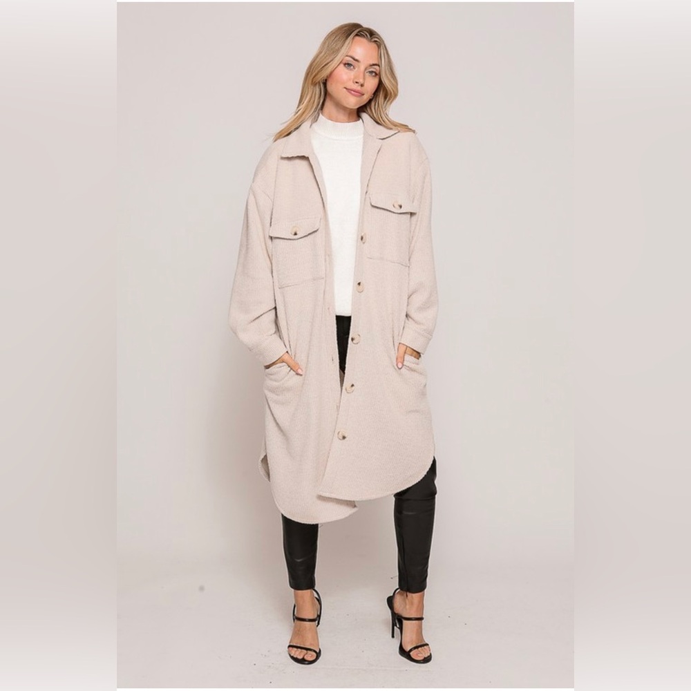Cream Oversized Long Shacket